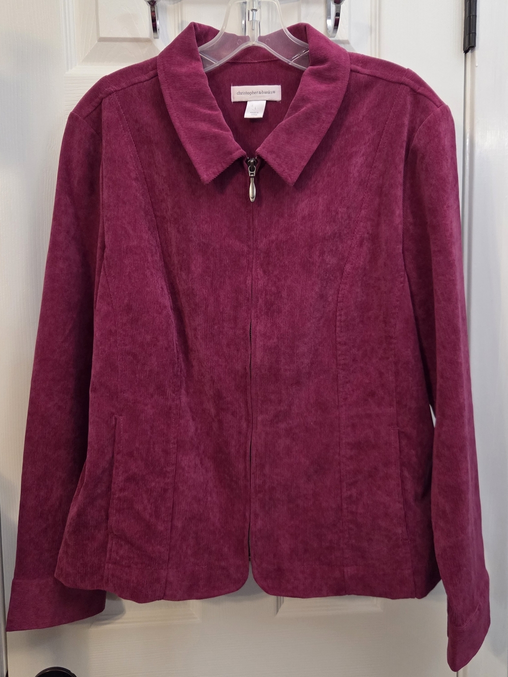 Christopher & Banks Magenta Raspberry Corduroy Zip Jacket Women Large